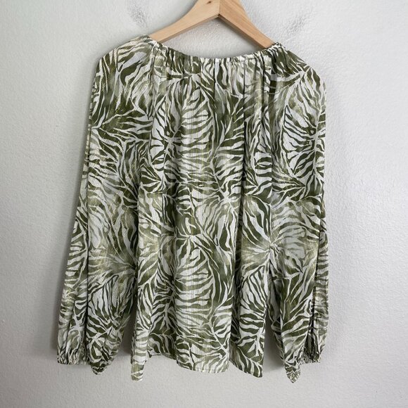 Tommy Bahama Womens Medium Green White Metallic Tropical Cotton Peasant Blouse - Picture 11 of 11